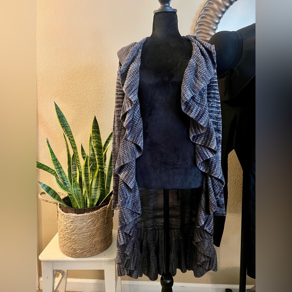 Neiman Marcus Blue Ruffled Cardigan